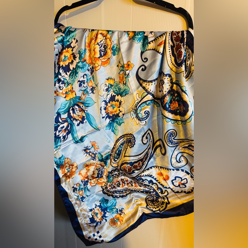 Floral Paisley Scarf in Blue, Teal & Yellow